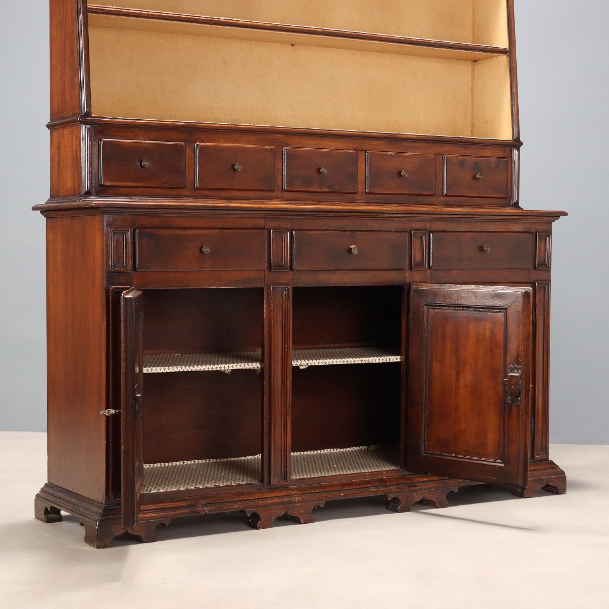 Credenza con Piattaia Stile Barocco in Noce Italia Prima Metà XX Secolo-photo-3