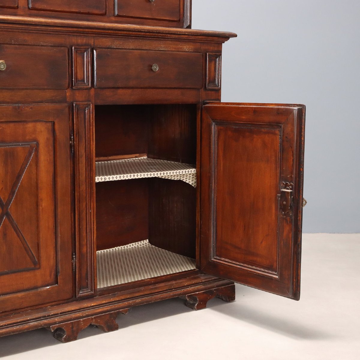 Credenza con Piattaia Stile Barocco in Noce Italia Prima Metà XX Secolo-photo-4