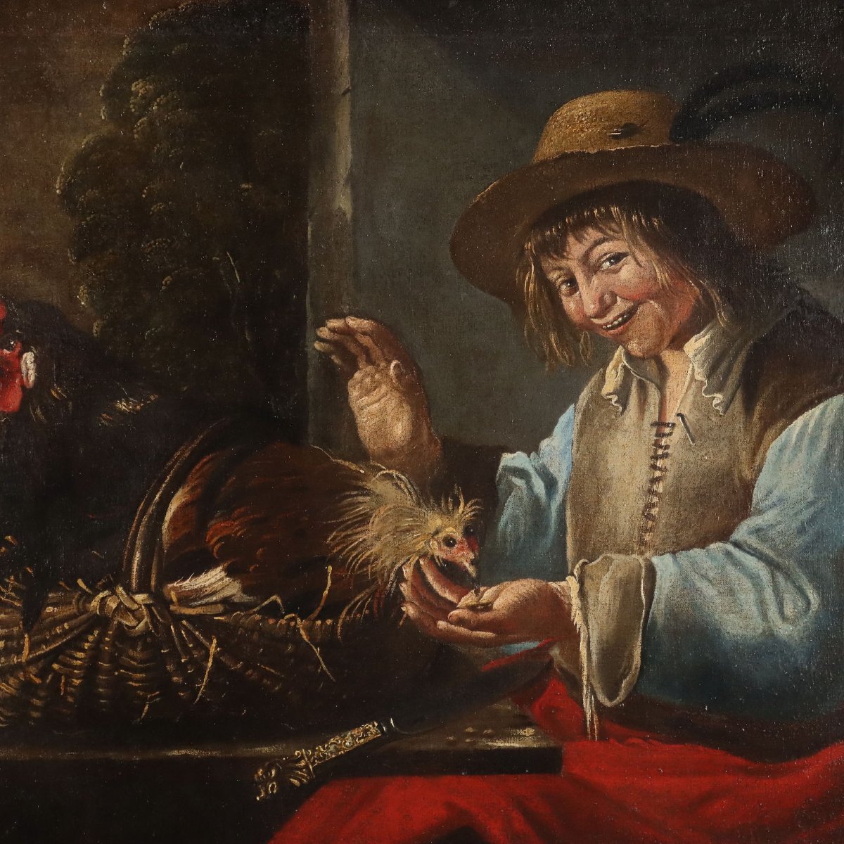 Dipinto Ragazzo con Galline Ambito di Giacomo Francesco Cipper XVIII Secolo-photo-3