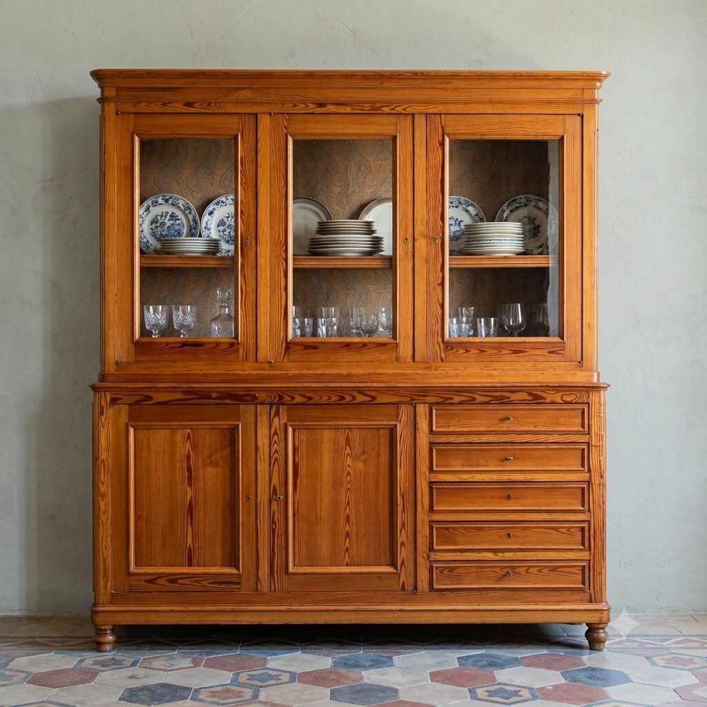 Credenza Doppio Corpo Antica Larice Italia Fine XIX Secolo-photo-2