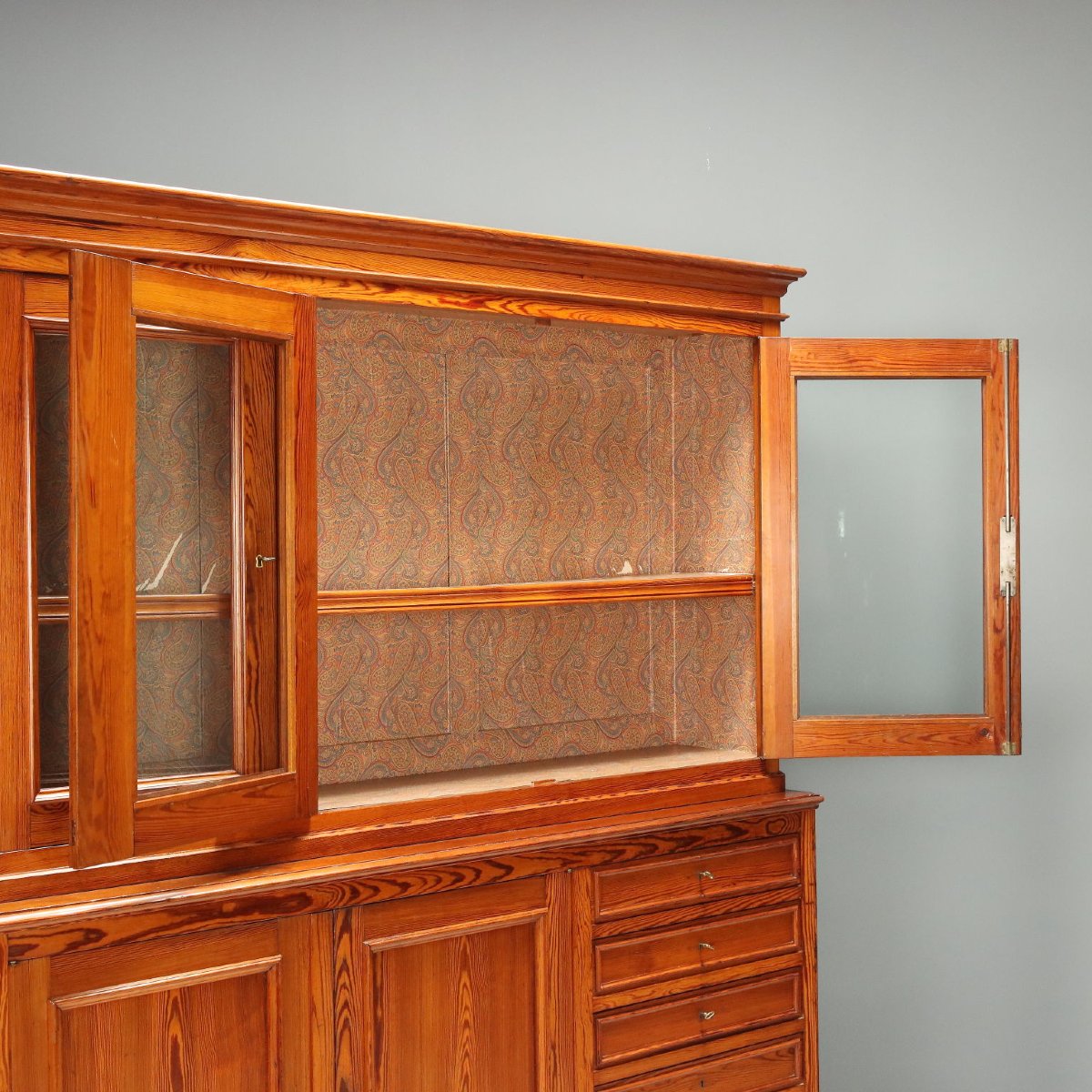 Credenza Doppio Corpo Antica Larice Italia Fine XIX Secolo-photo-1