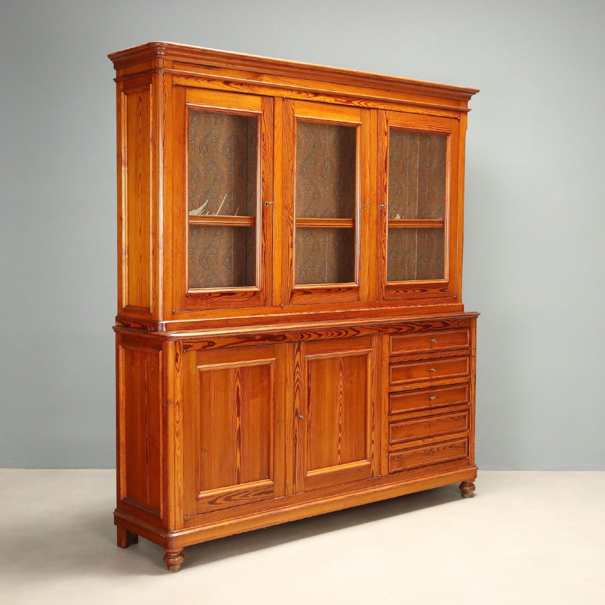 Credenza Doppio Corpo Antica Larice Italia Fine XIX Secolo