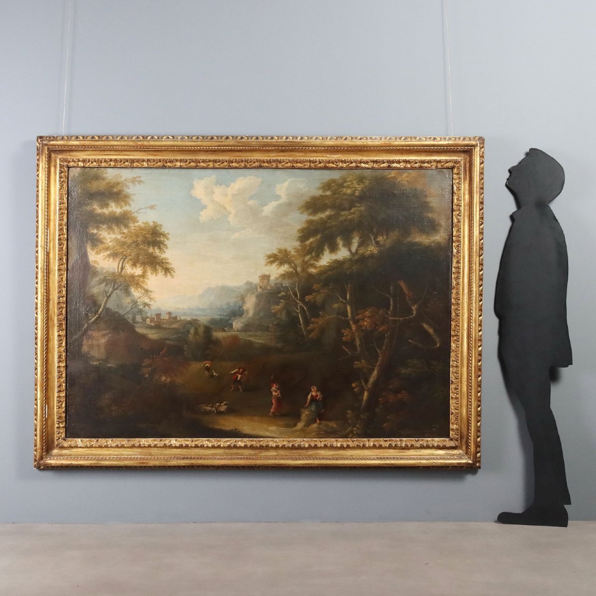 Dipinto Antico Scuola Veneta Olio su Tela Paesaggio XVIII Secolo-photo-2