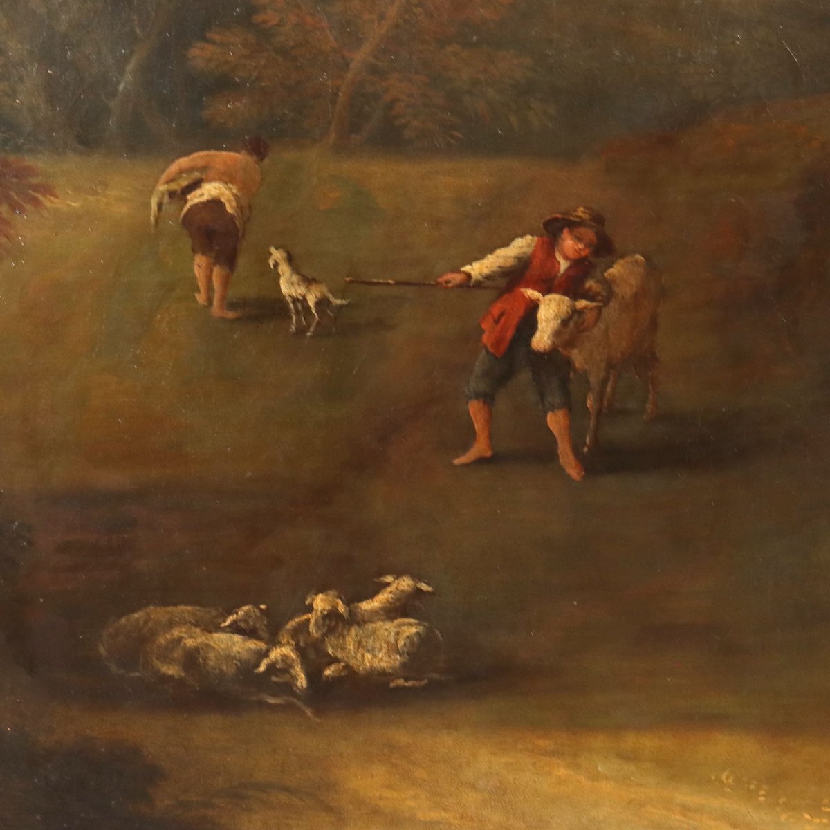 Dipinto Antico Scuola Veneta Olio su Tela Paesaggio XVIII Secolo-photo-4