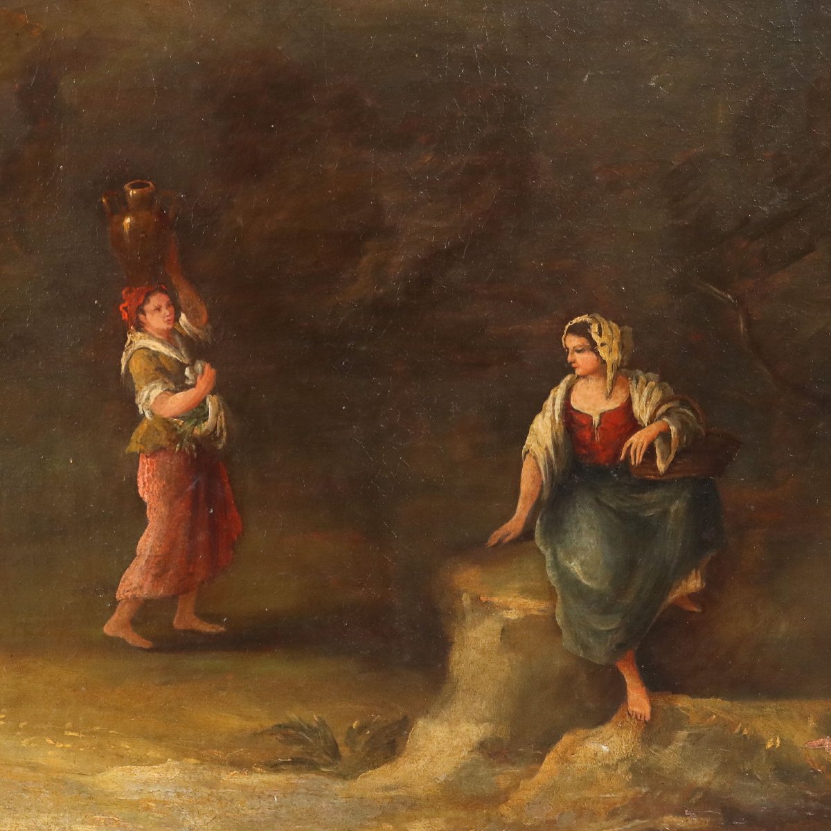 Dipinto Antico Scuola Veneta Olio su Tela Paesaggio XVIII Secolo-photo-1