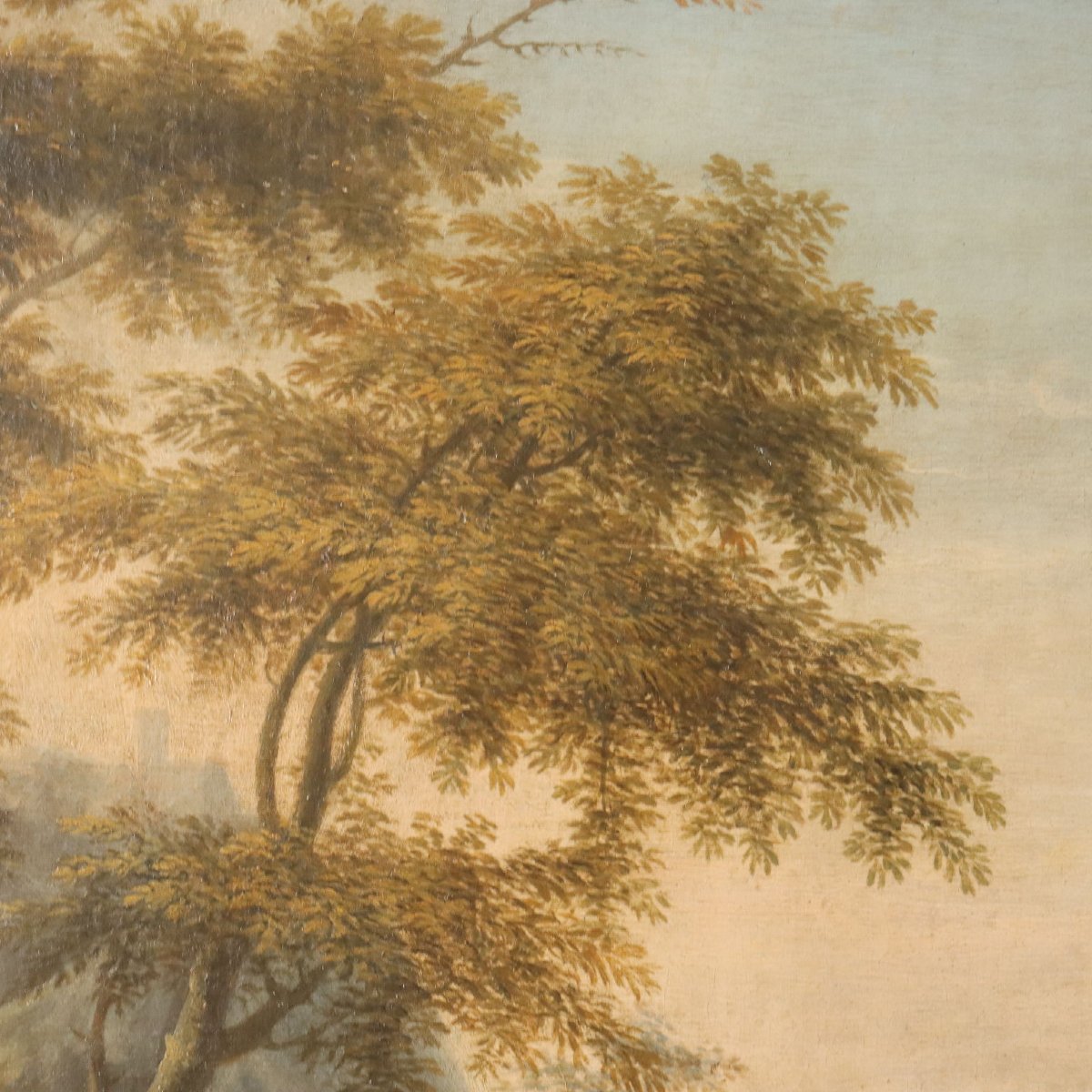 Dipinto Antico Scuola Veneta Olio su Tela Paesaggio XVIII Secolo-photo-4