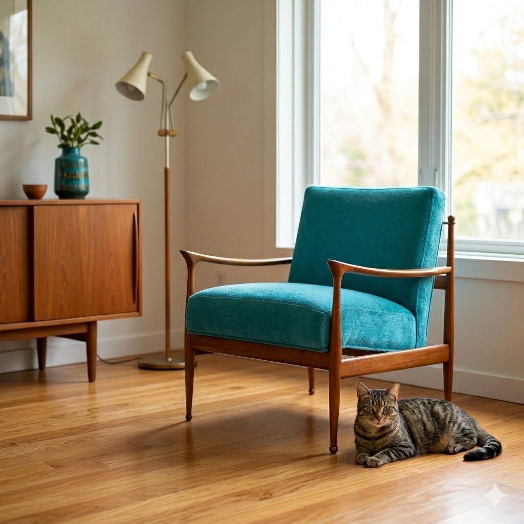 Poltrona Vintage Teak Tessuto Azzurro Design Danimarca Anni 60-photo-2