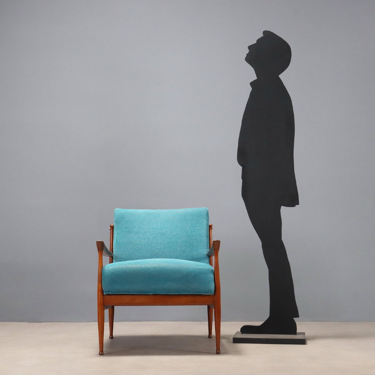 Poltrona Vintage Teak Tessuto Azzurro Design Danimarca Anni 60-photo-3