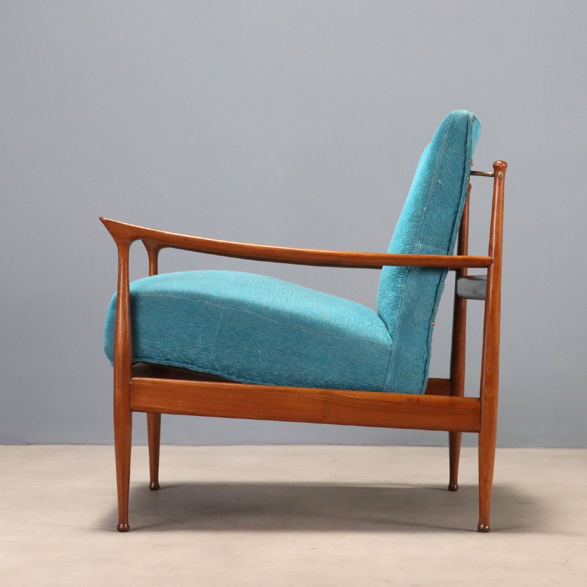 Poltrona Vintage Teak Tessuto Azzurro Design Danimarca Anni 60-photo-4