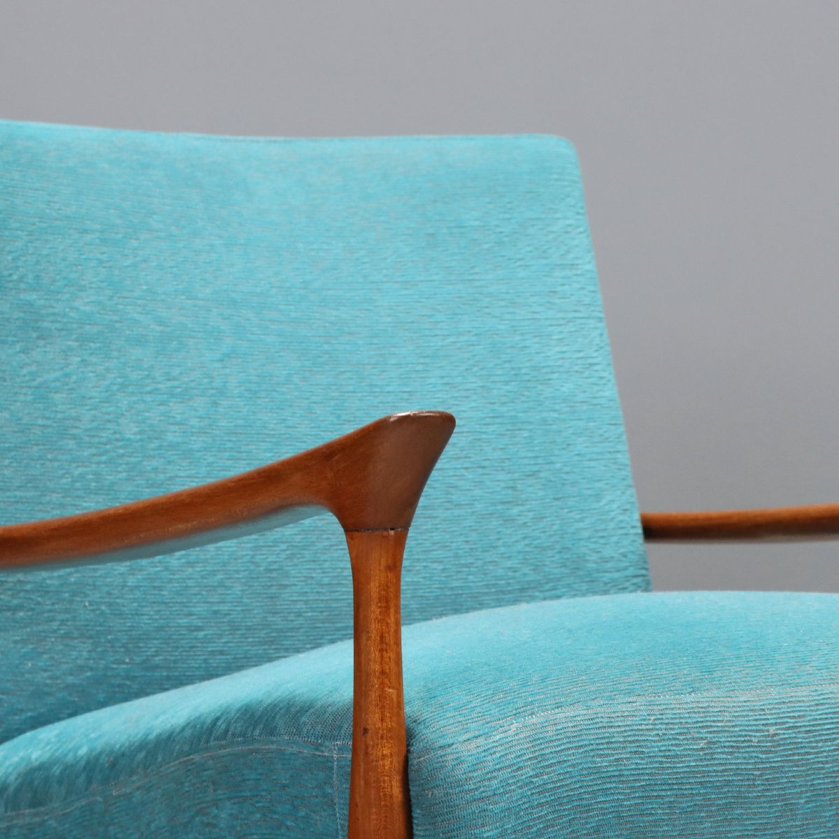 Poltrona Vintage Teak Tessuto Azzurro Design Danimarca Anni 60-photo-1