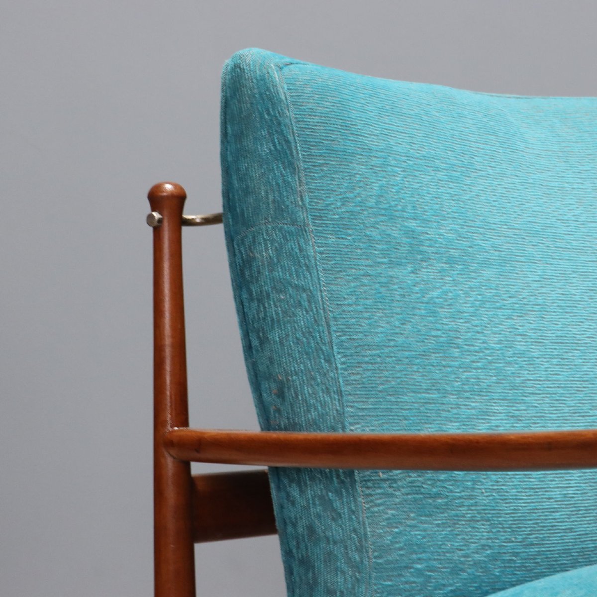 Poltrona Vintage Teak Tessuto Azzurro Design Danimarca Anni 60-photo-2