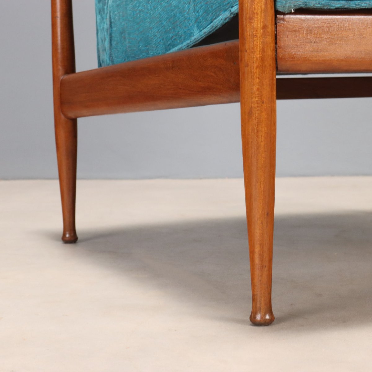 Poltrona Vintage Teak Tessuto Azzurro Design Danimarca Anni 60-photo-3
