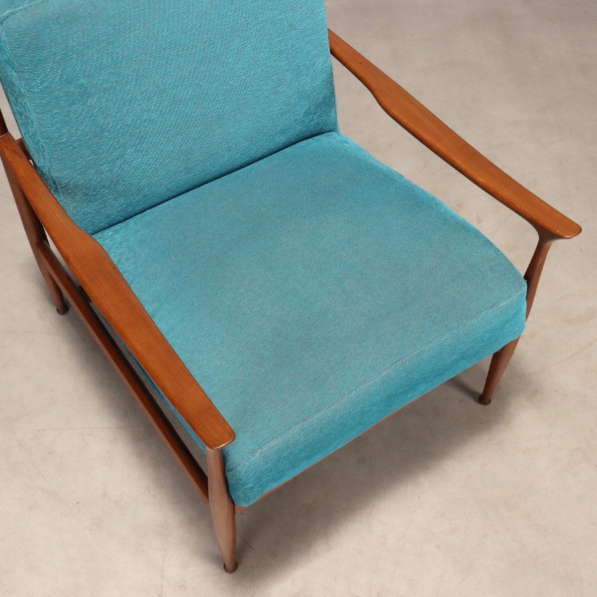 Poltrona Vintage Teak Tessuto Azzurro Design Danimarca Anni 60-photo-4