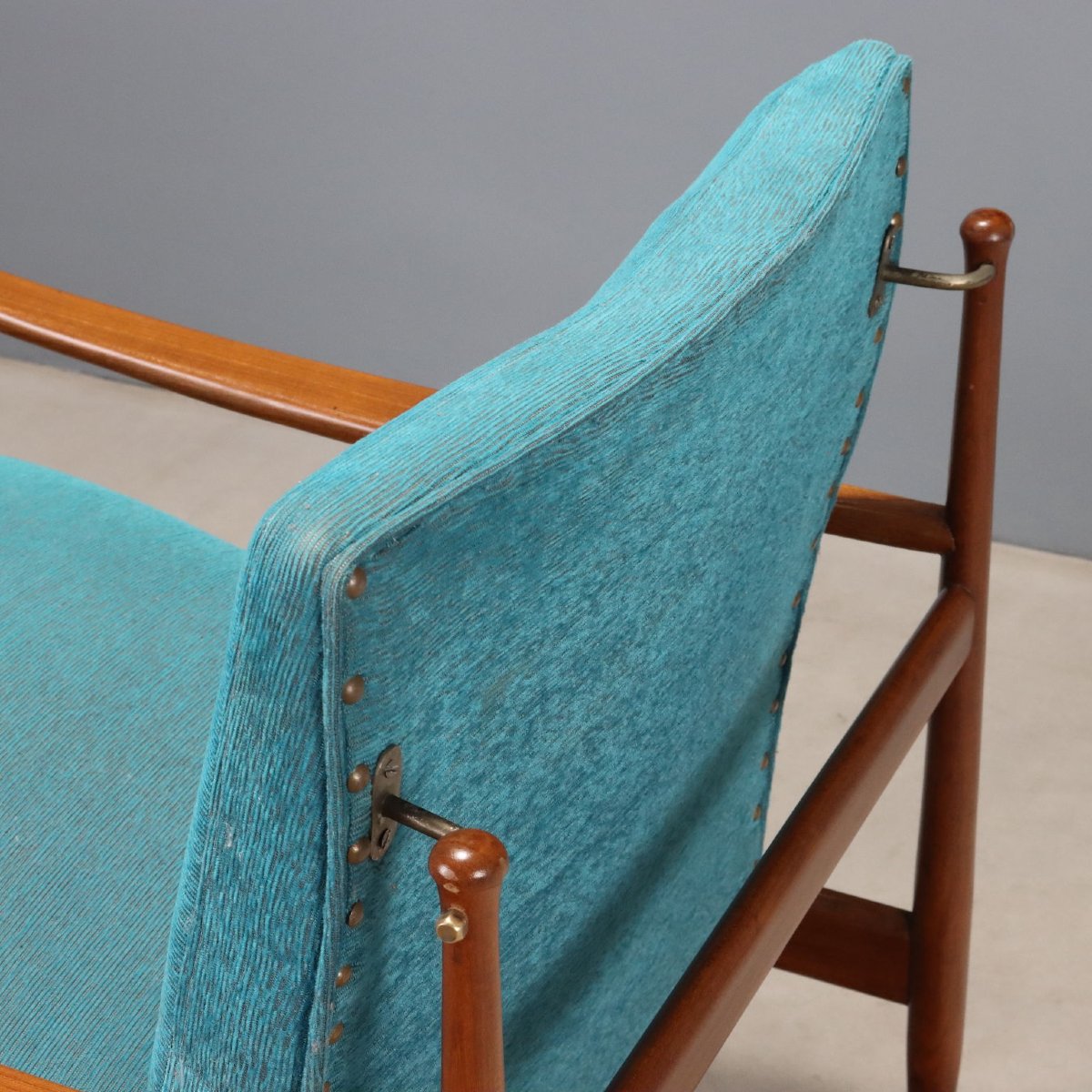 Poltrona Vintage Teak Tessuto Azzurro Design Danimarca Anni 60-photo-5
