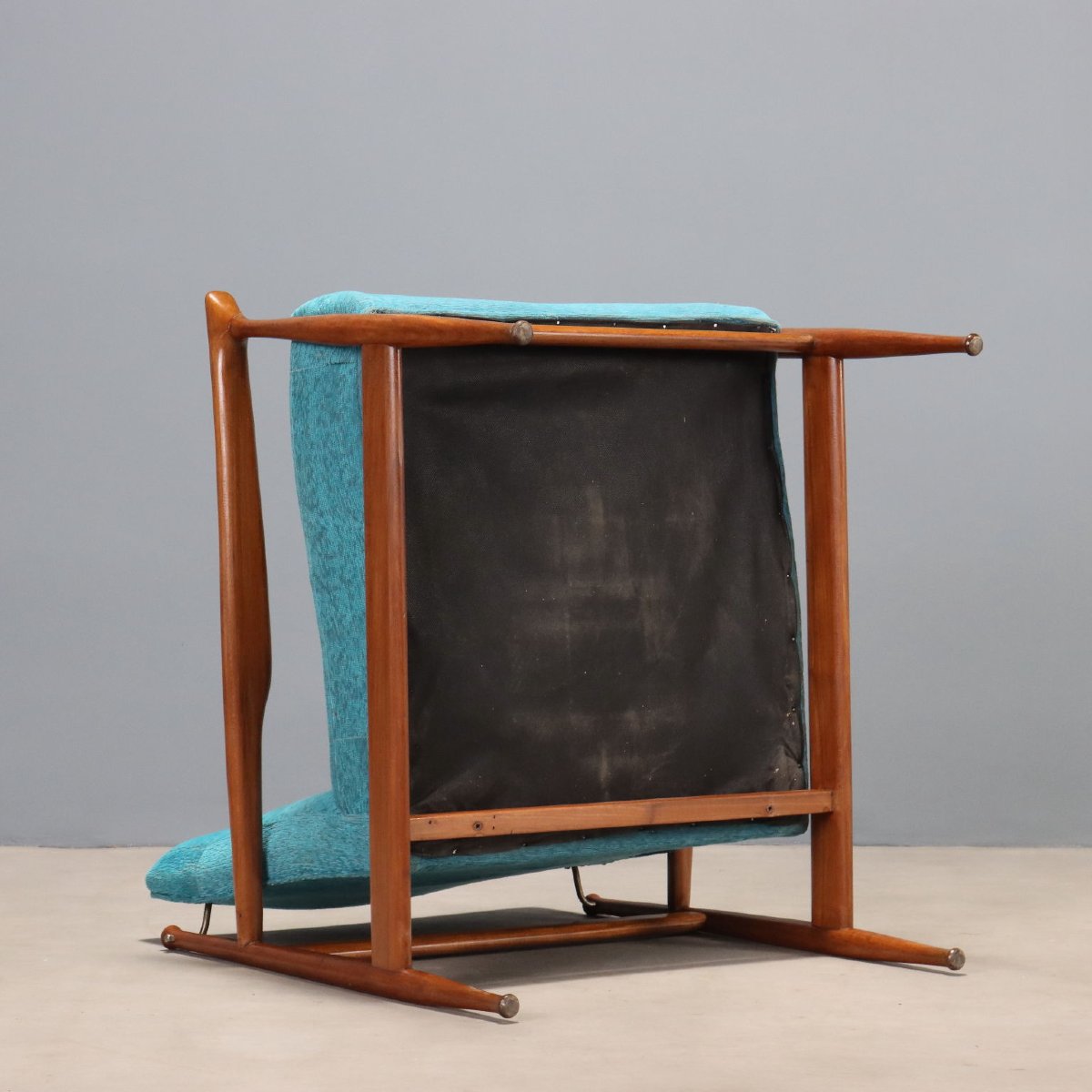 Poltrona Vintage Teak Tessuto Azzurro Design Danimarca Anni 60-photo-7