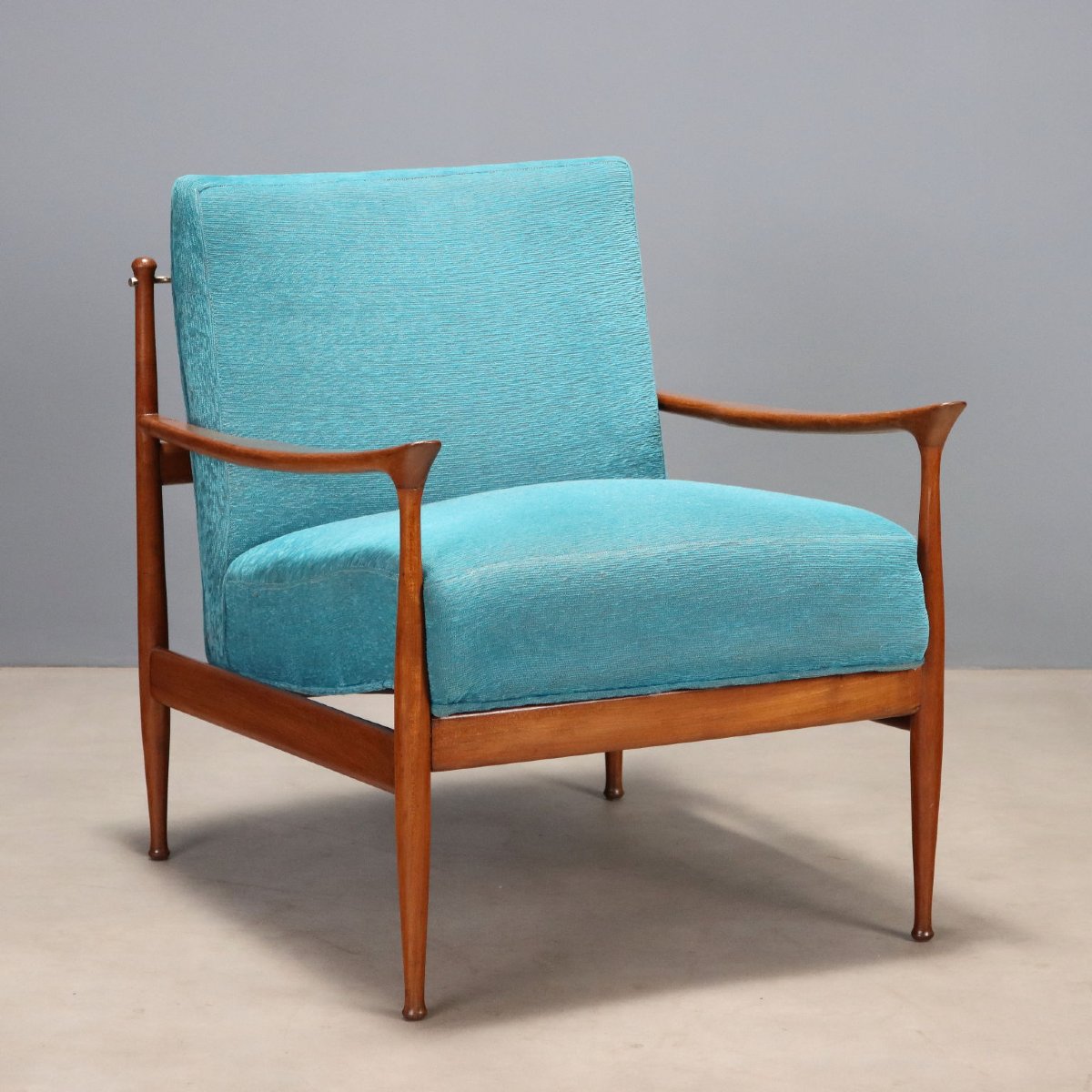 Poltrona Vintage Teak Tessuto Azzurro Design Danimarca Anni 60