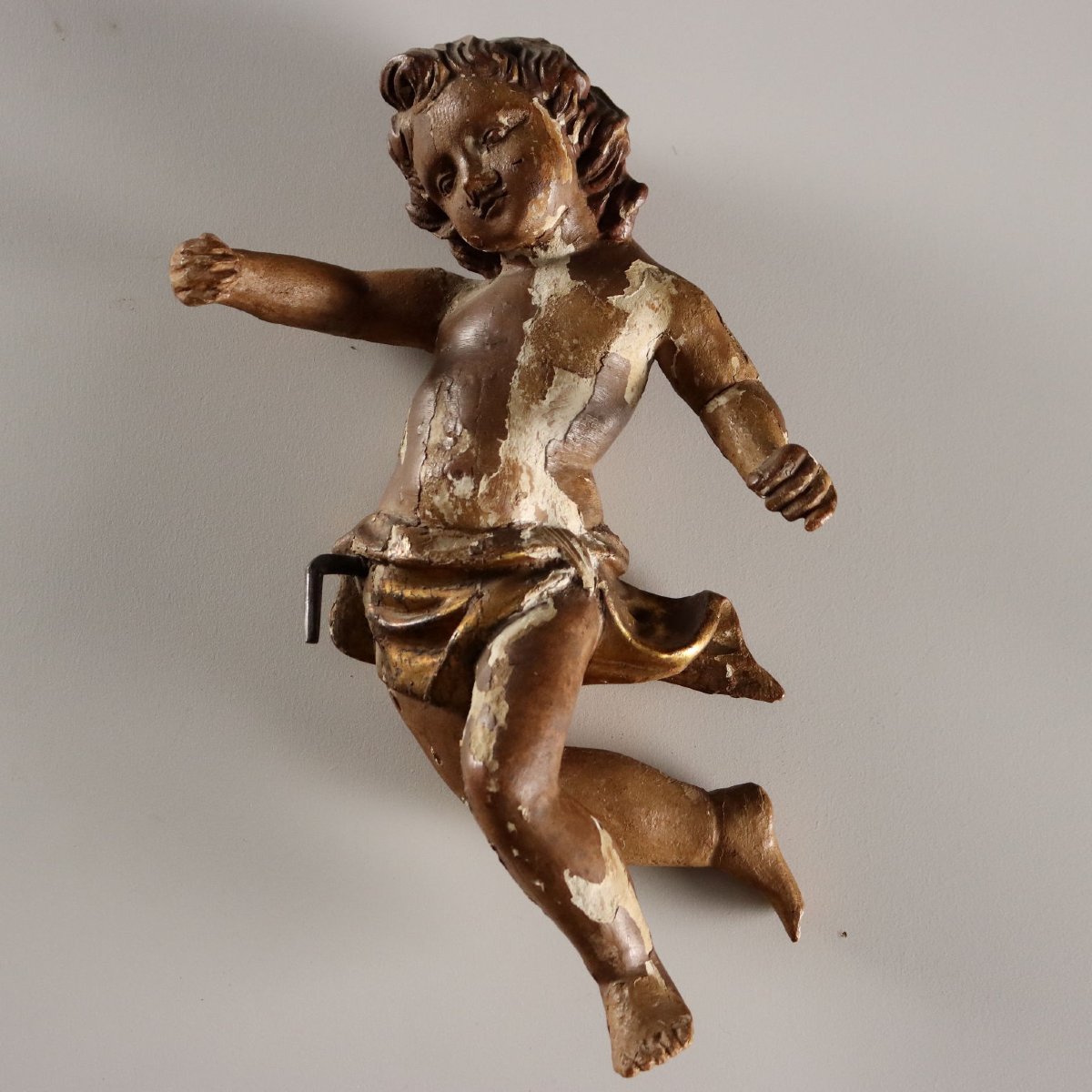 Putti Antichi Legno Intagliato Laccato Dorato Italia XVIII Secolo-photo-4