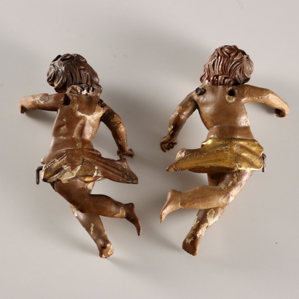 Putti Antichi Legno Intagliato Laccato Dorato Italia XVIII Secolo-photo-8