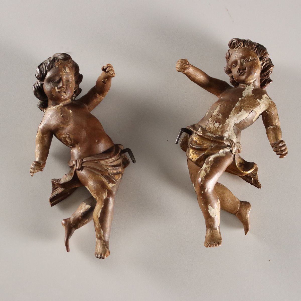 Putti Antichi Legno Intagliato Laccato Dorato Italia XVIII Secolo