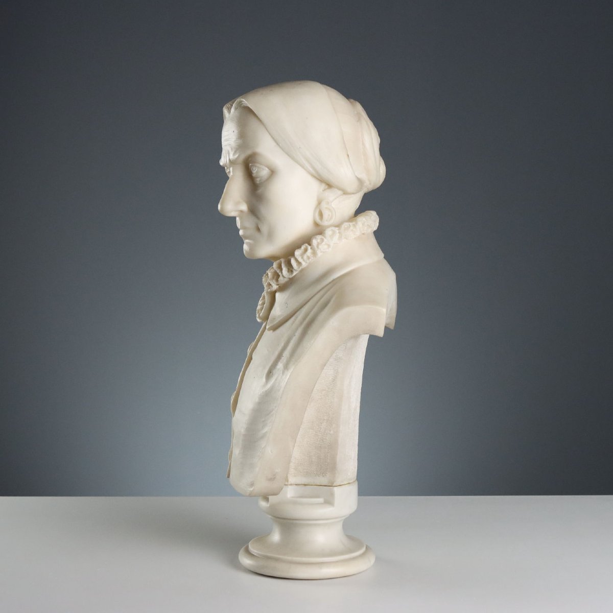 Busto di Nobile Signora Antico Marmo Bianco Italia Metà XIX Secolo-photo-3