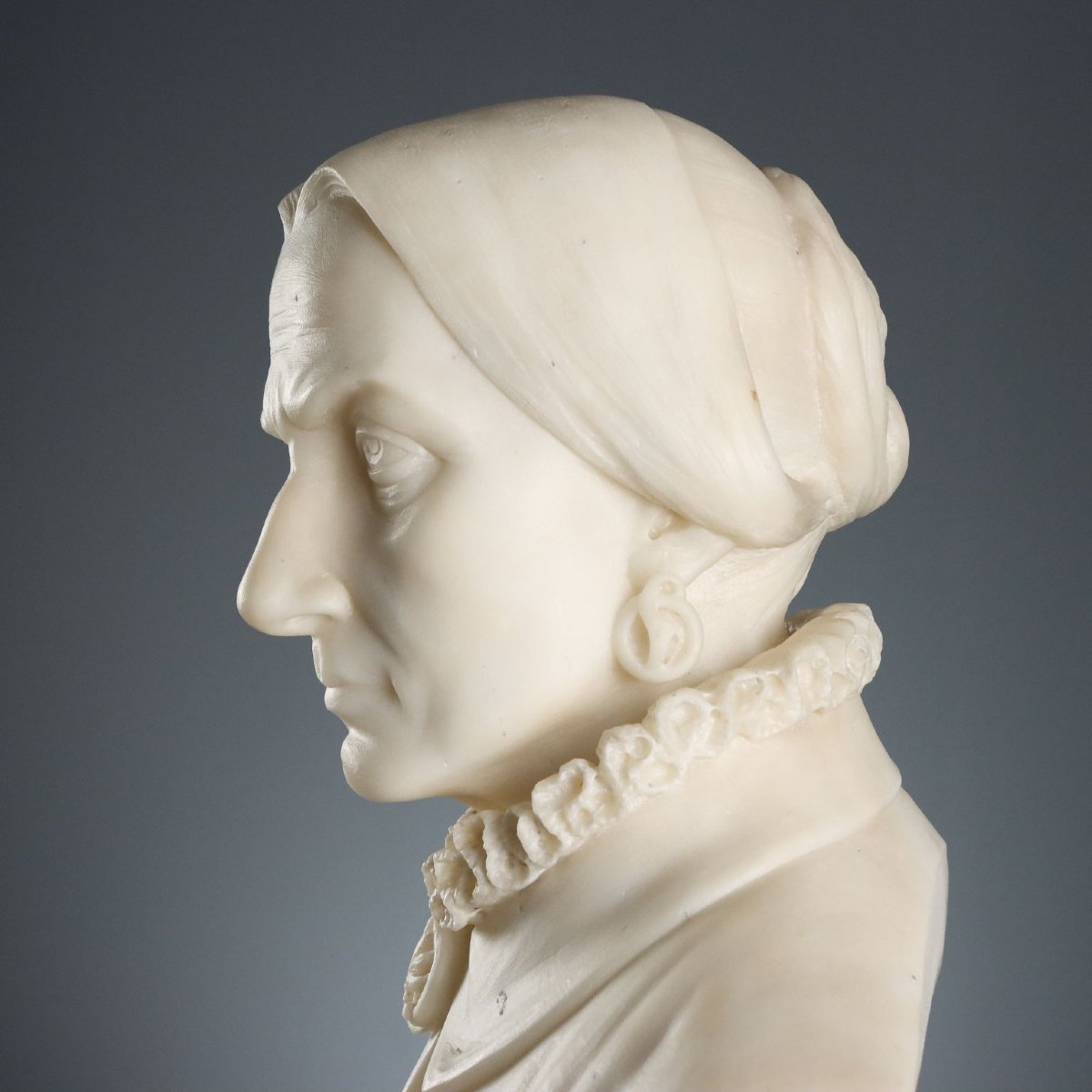 Busto di Nobile Signora Antico Marmo Bianco Italia Metà XIX Secolo-photo-4