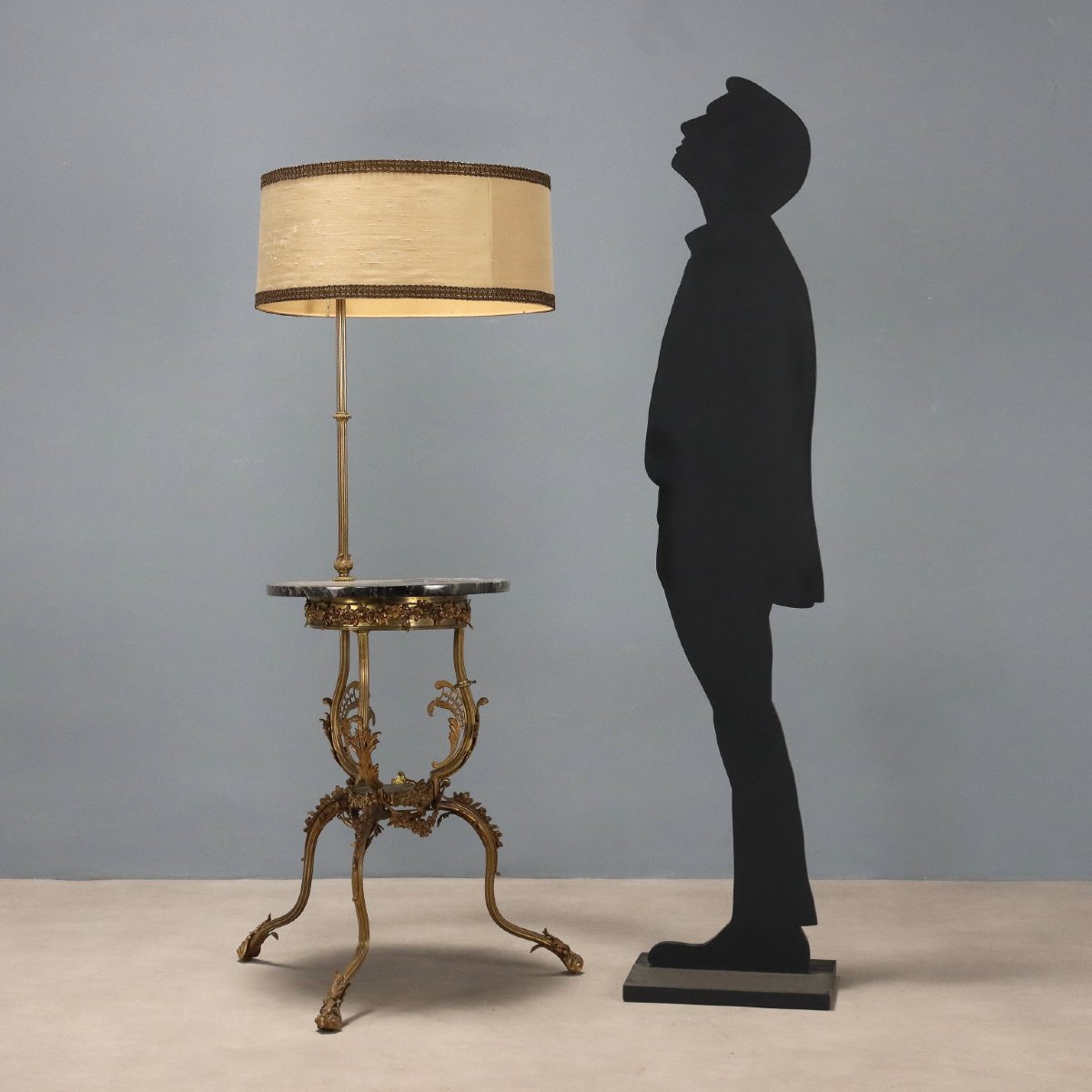 Lampada da Terra Antica con Tavolino Bronzo Marmo Italia XX Secolo-photo-3
