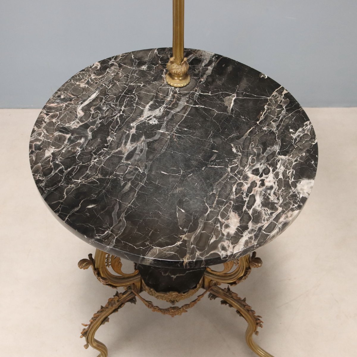 Lampada da Terra Antica con Tavolino Bronzo Marmo Italia XX Secolo-photo-4