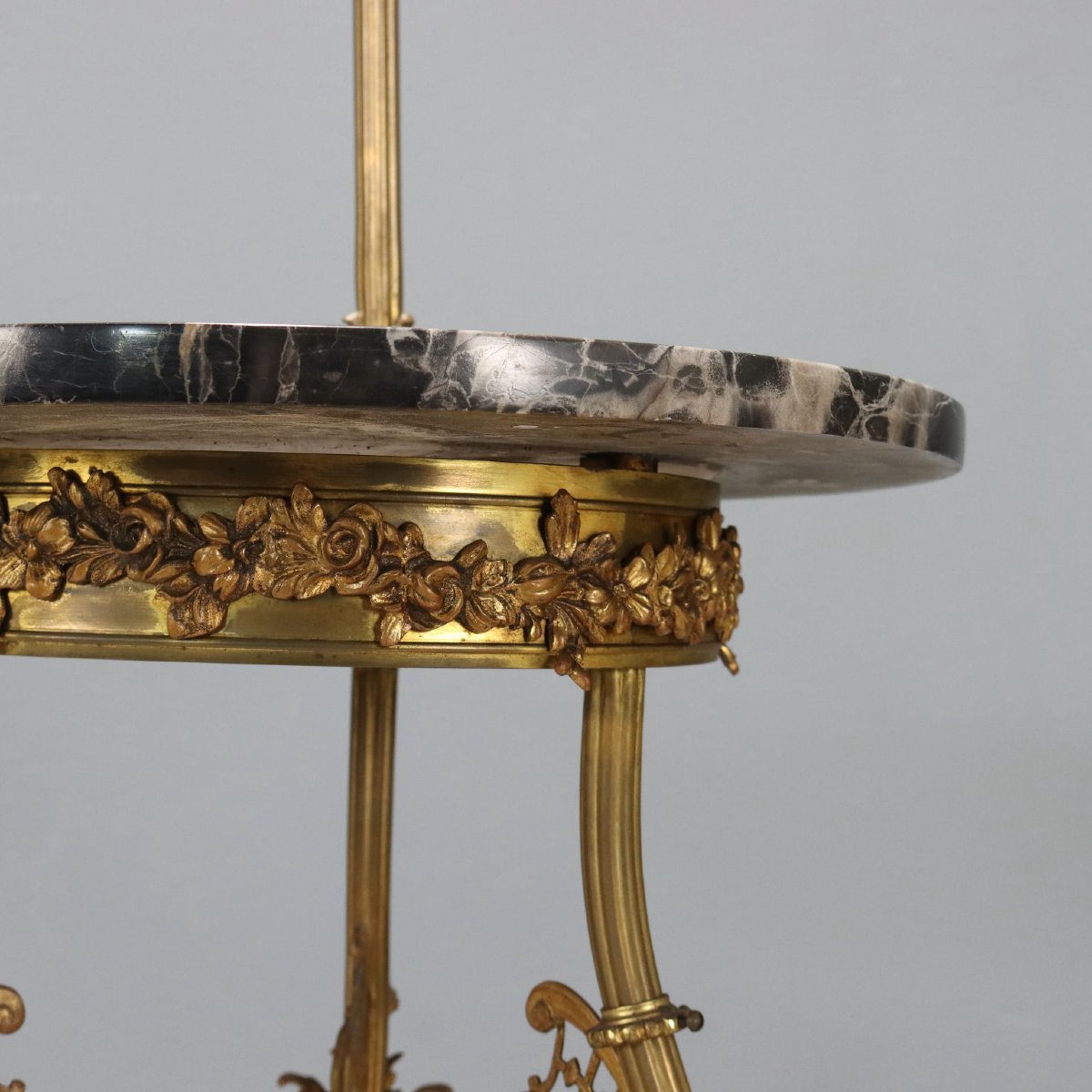 Lampada da Terra Antica con Tavolino Bronzo Marmo Italia XX Secolo-photo-5