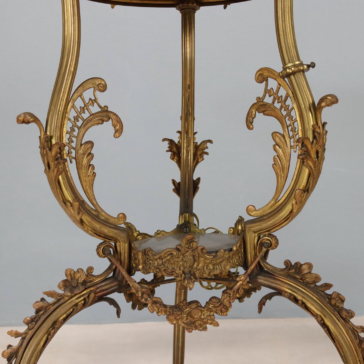 Lampada da Terra Antica con Tavolino Bronzo Marmo Italia XX Secolo-photo-6