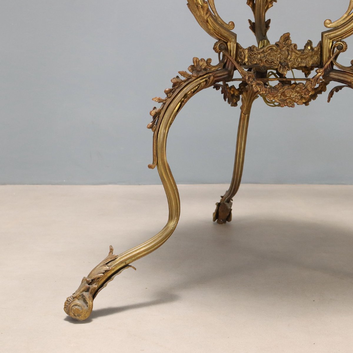 Lampada da Terra Antica con Tavolino Bronzo Marmo Italia XX Secolo-photo-7