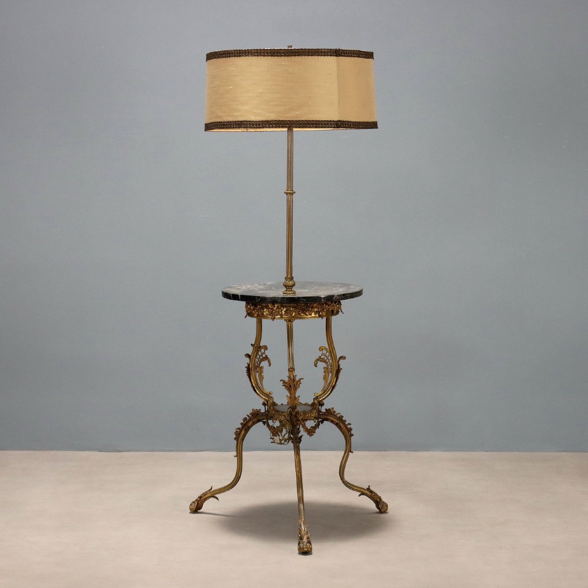 Lampada da Terra Antica con Tavolino Bronzo Marmo Italia XX Secolo-photo-8
