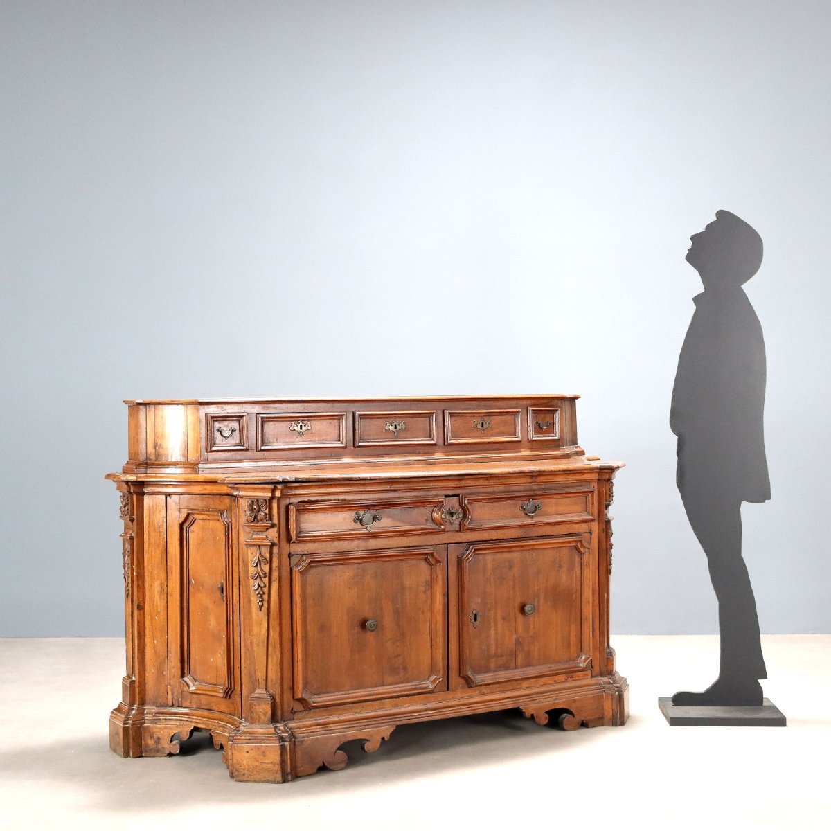 Credenza Barocca Antica Noce 5 Cassetti Italia XVII Secolo-photo-2