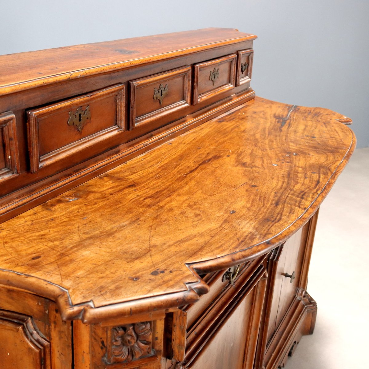 Credenza Barocca Antica Noce 5 Cassetti Italia XVII Secolo-photo-4
