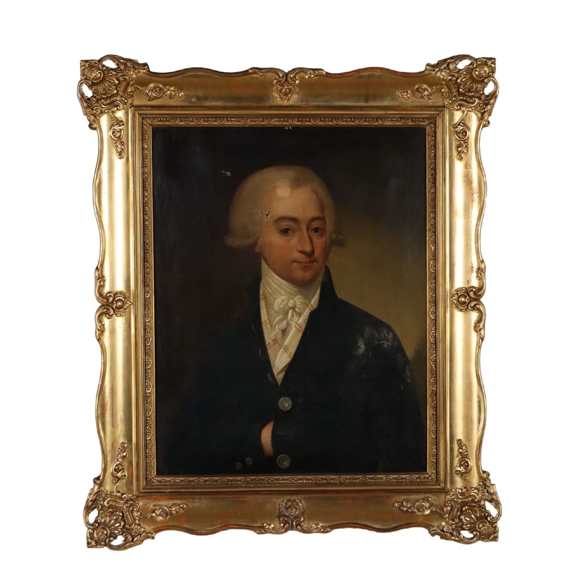 Quadro Antico Dipinto Ritratto Maschile Olio su Tela XVIII-XIX Secolo