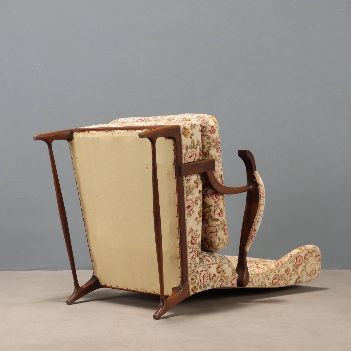 Poltrona Vintage 'Framar' Design F.lli Marelli Tessuto Floreale Italia Anni 50-photo-8