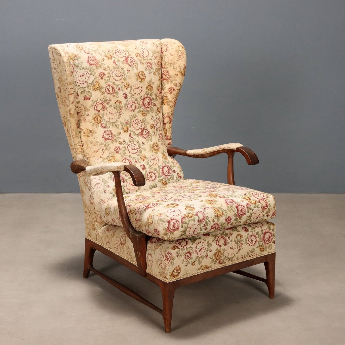 Poltrona Vintage 'Framar' Design F.lli Marelli Tessuto Floreale Italia Anni 50