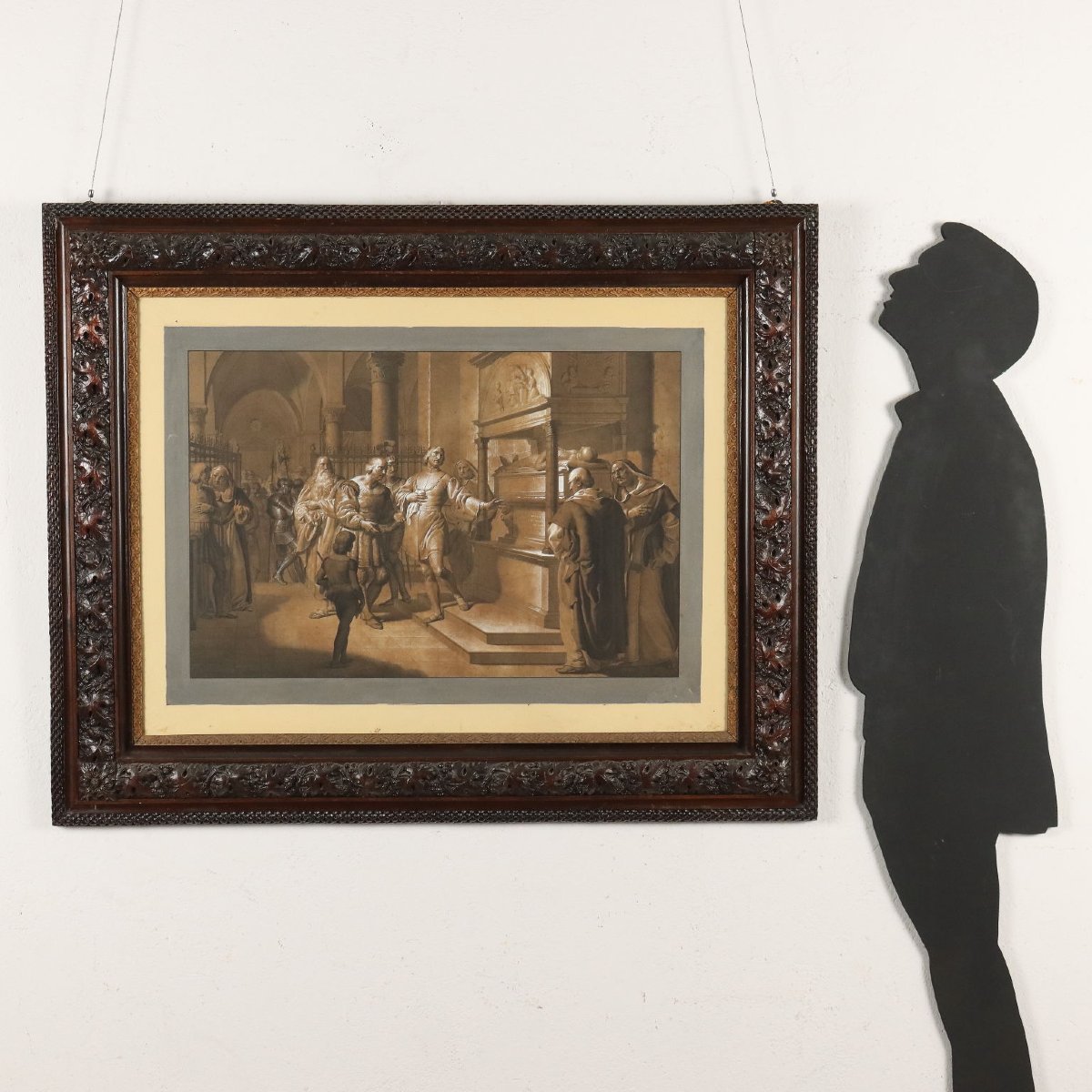 Dipinto Ludovico il Moro sulla Tomba di Beatrice d'Este Tecnica Mista XIX Secolo-photo-2
