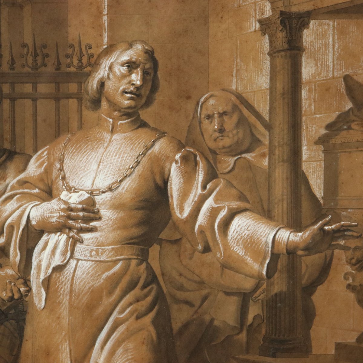 Dipinto Ludovico il Moro sulla Tomba di Beatrice d'Este Tecnica Mista XIX Secolo-photo-4