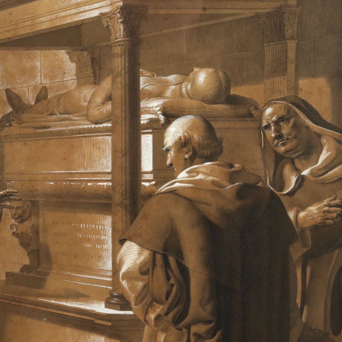 Dipinto Ludovico il Moro sulla Tomba di Beatrice d'Este Tecnica Mista XIX Secolo-photo-1