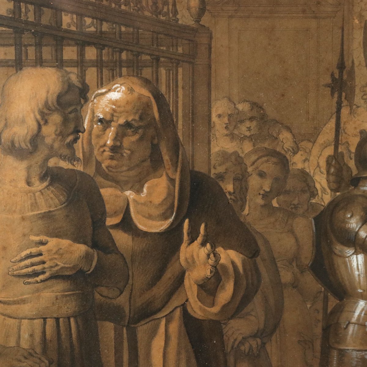 Dipinto Ludovico il Moro sulla Tomba di Beatrice d'Este Tecnica Mista XIX Secolo-photo-2