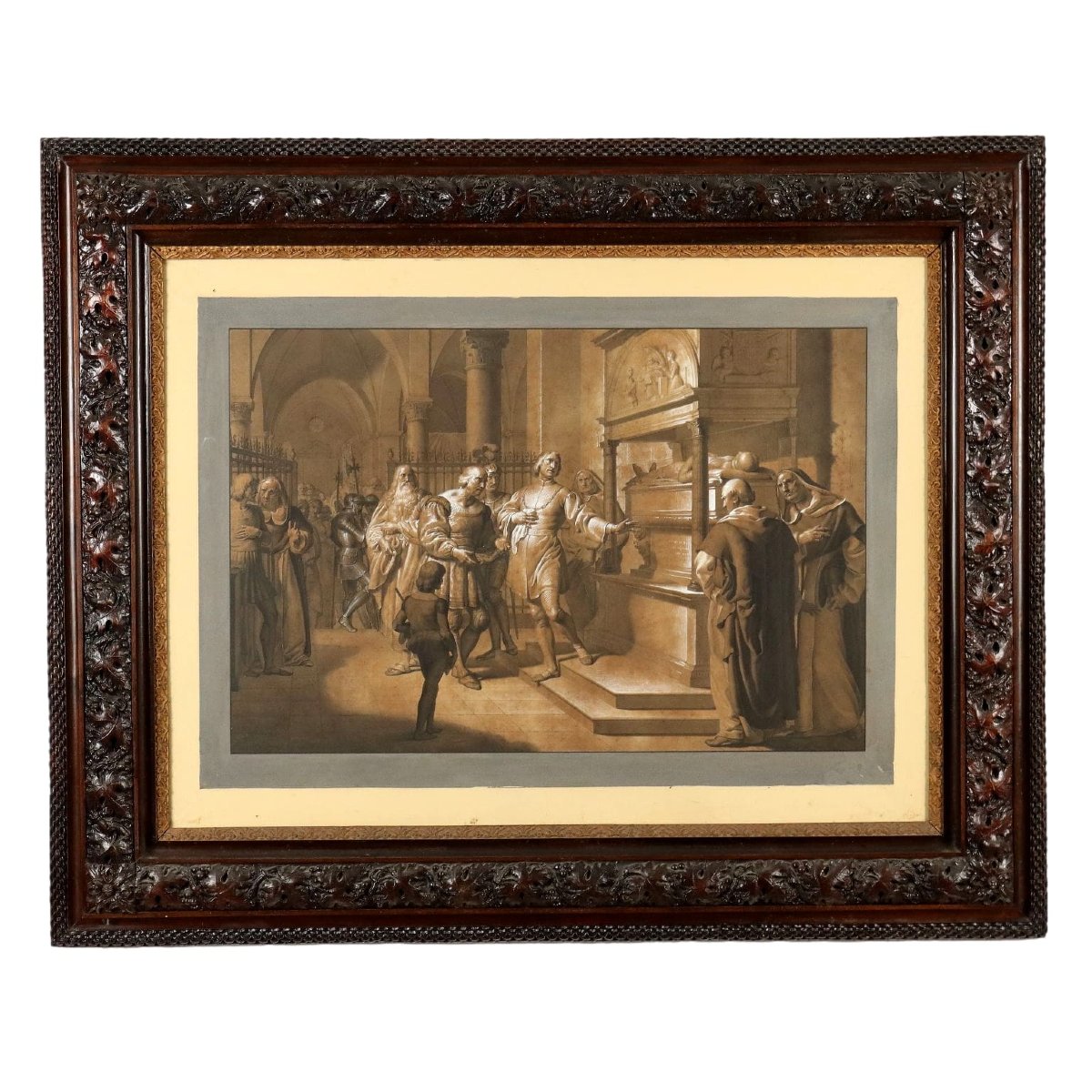 Dipinto Ludovico il Moro sulla Tomba di Beatrice d'Este Tecnica Mista XIX Secolo