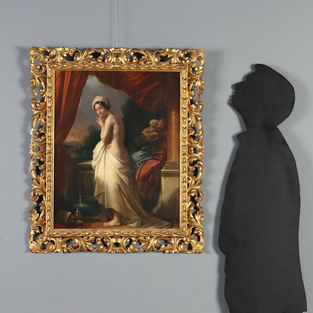 Dipinto di Guglielmo Berti "Susanna e i Vecchioni" Olio su Tela XIX Secolo-photo-2