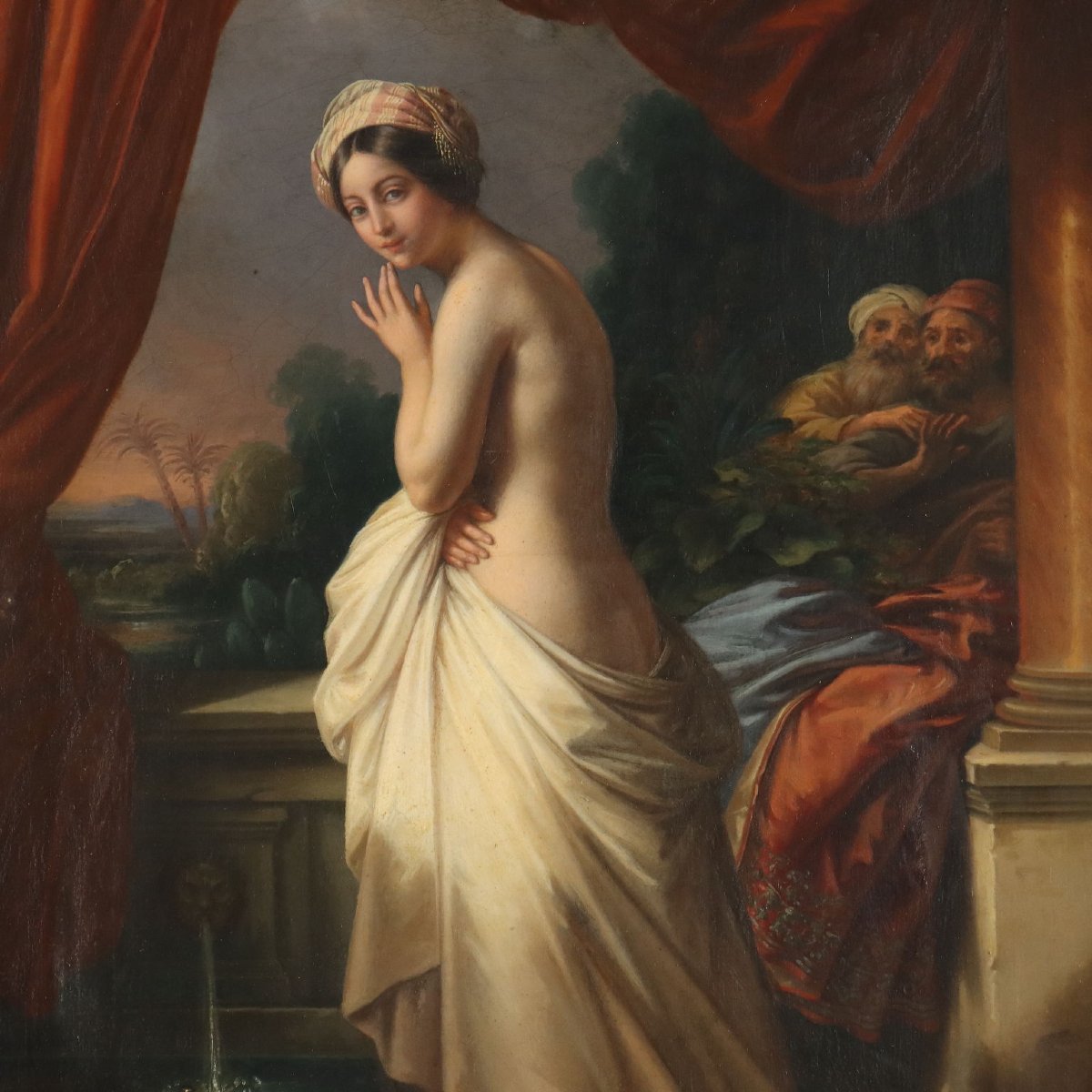 Dipinto di Guglielmo Berti "Susanna e i Vecchioni" Olio su Tela XIX Secolo-photo-3