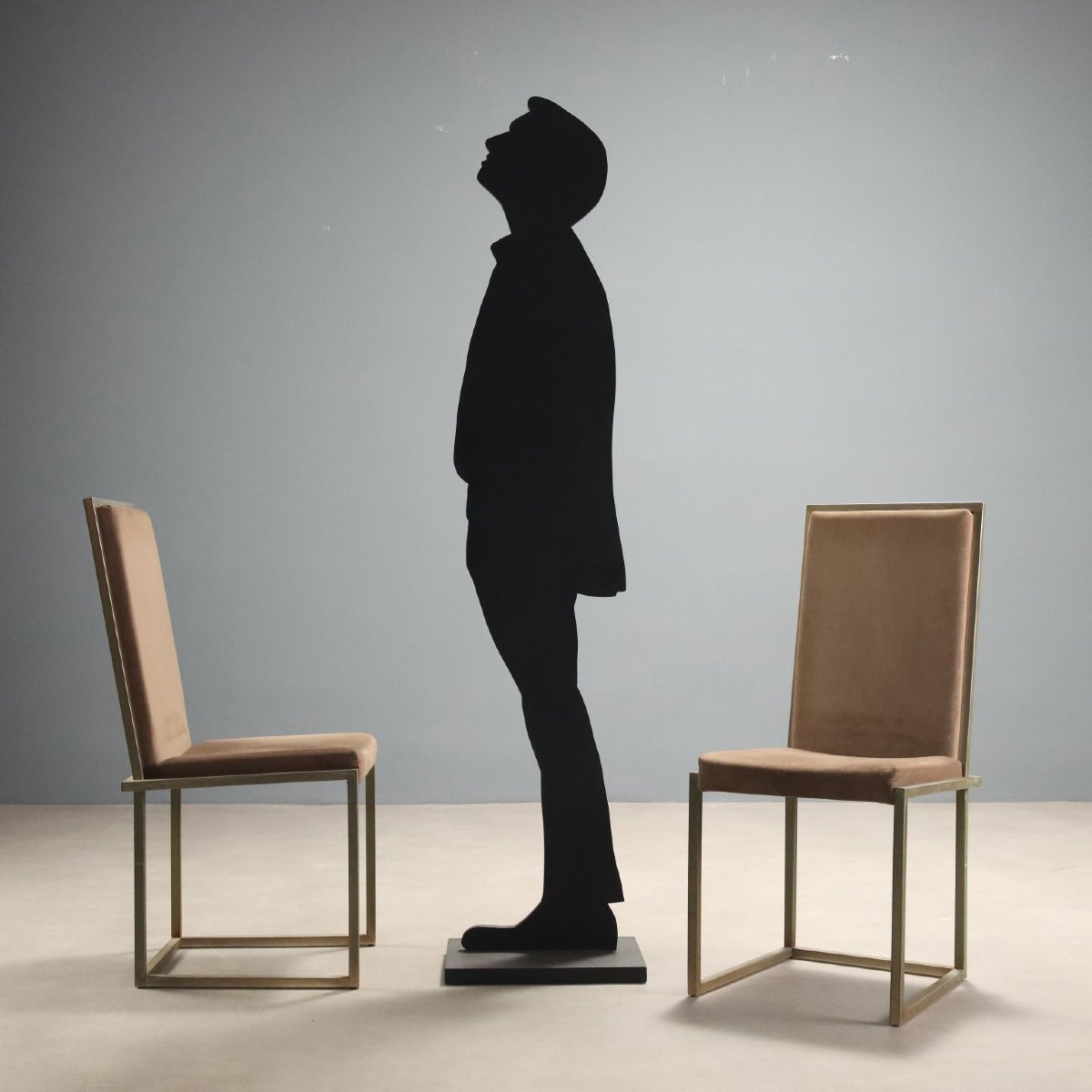 Sedie Vintage Metallo Ottonato Tessuto Design Anni '70-'80-photo-2