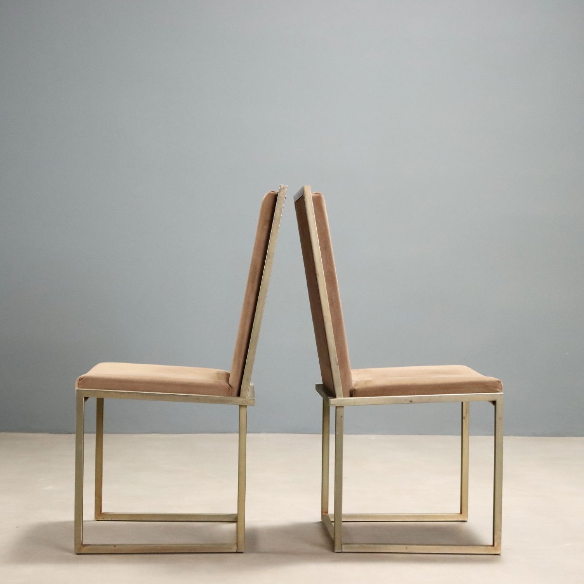 Sedie Vintage Metallo Ottonato Tessuto Design Anni '70-'80-photo-4