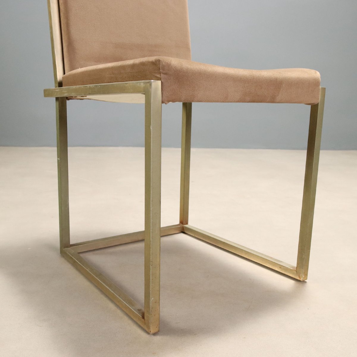 Sedie Vintage Metallo Ottonato Tessuto Design Anni '70-'80-photo-5