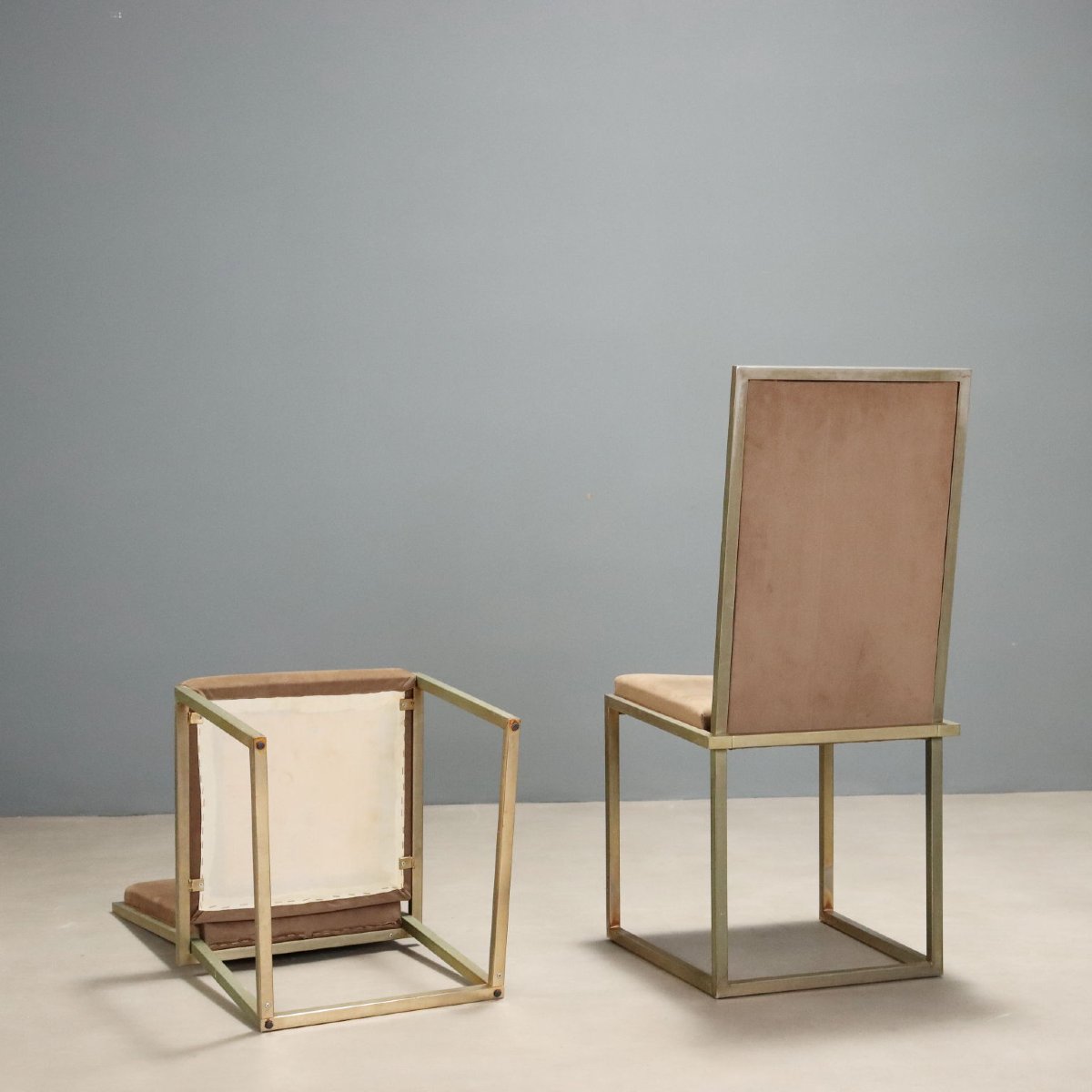 Sedie Vintage Metallo Ottonato Tessuto Design Anni '70-'80-photo-6