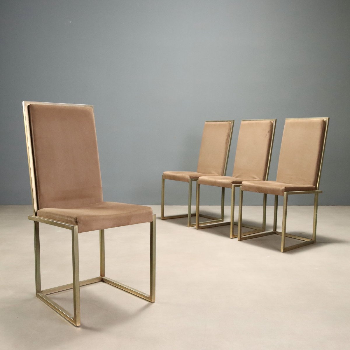 Sedie Vintage Metallo Ottonato Tessuto Design Anni '70-'80