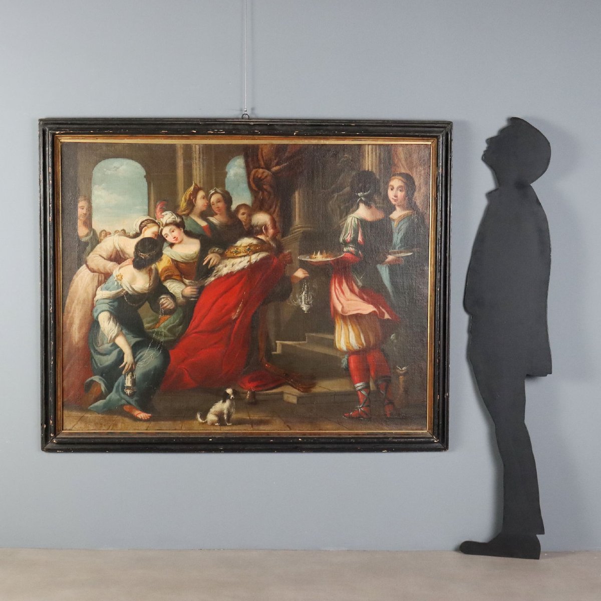 Dipinto con Scena Biblica dell'Idolatria di Re Salomone Olio su Tela XVII Secolo-photo-2