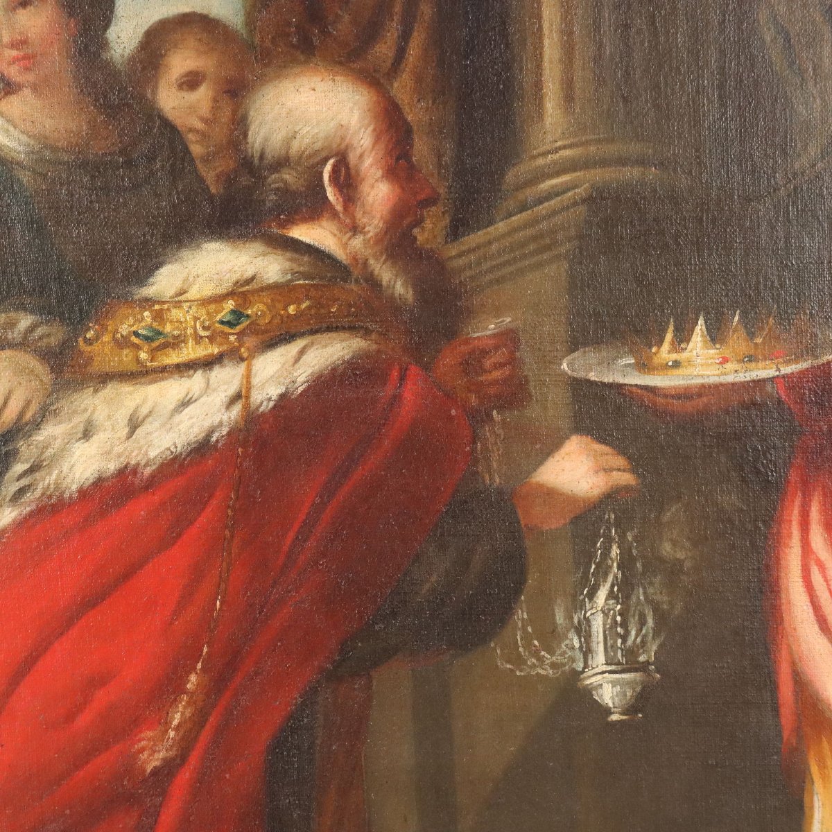 Dipinto con Scena Biblica dell'Idolatria di Re Salomone Olio su Tela XVII Secolo-photo-3